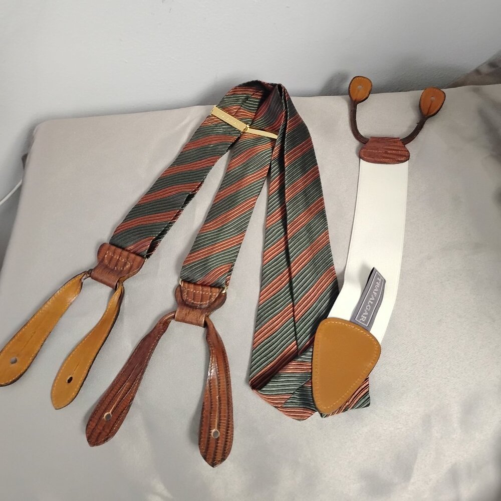 ❤️ TRAFALGAR Copper and Green Reptile Trim Silk Braces Suspenders